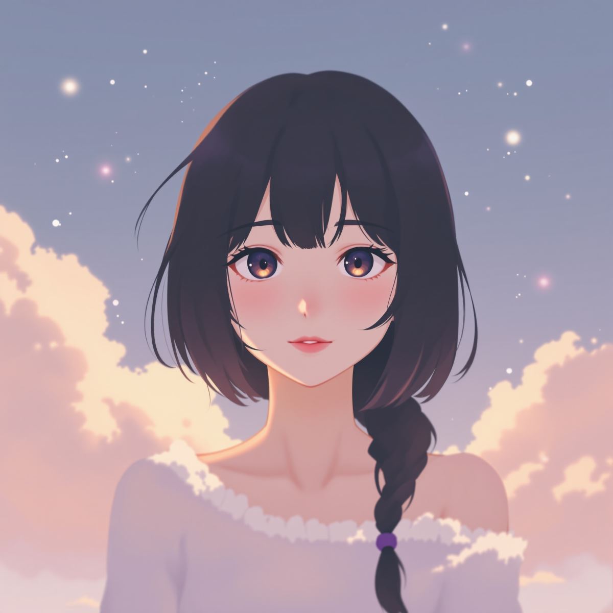 Aesthetic anime avatar with bloom palette colors and gentle harmony