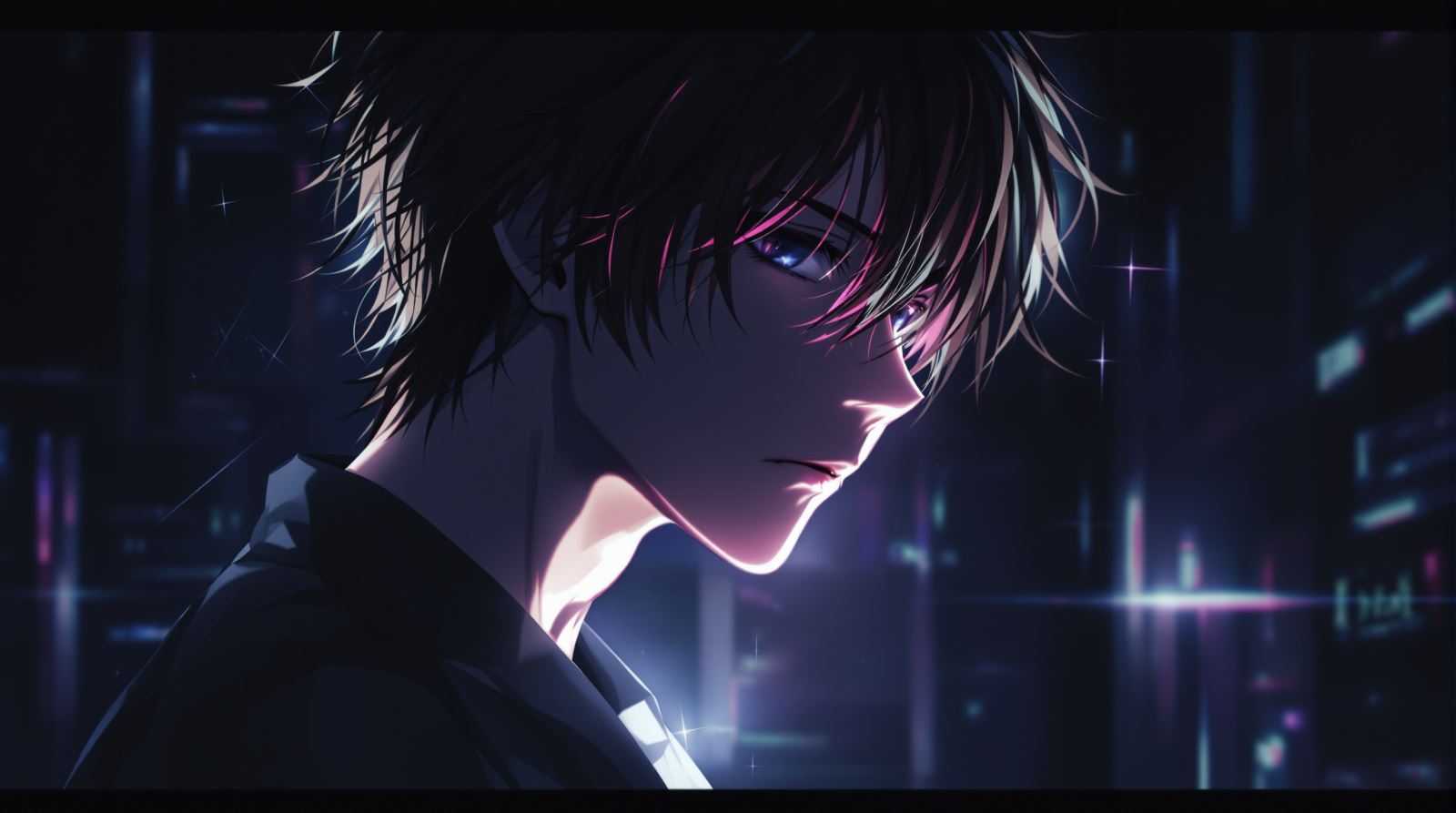 Anime boy PFP with dark neon identity and strong visual contrast