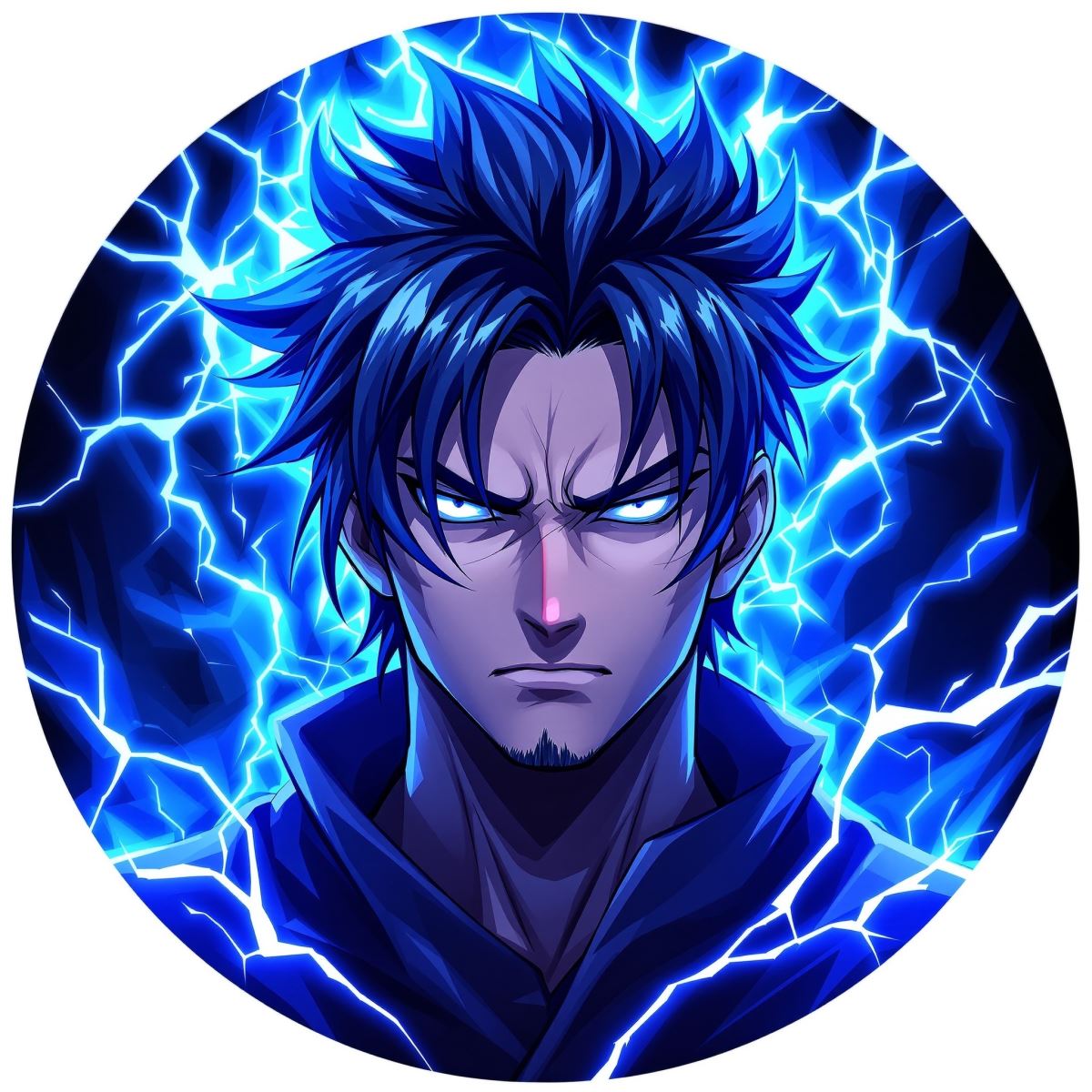 blue avatar with focused PFP energy and clear visual visibility