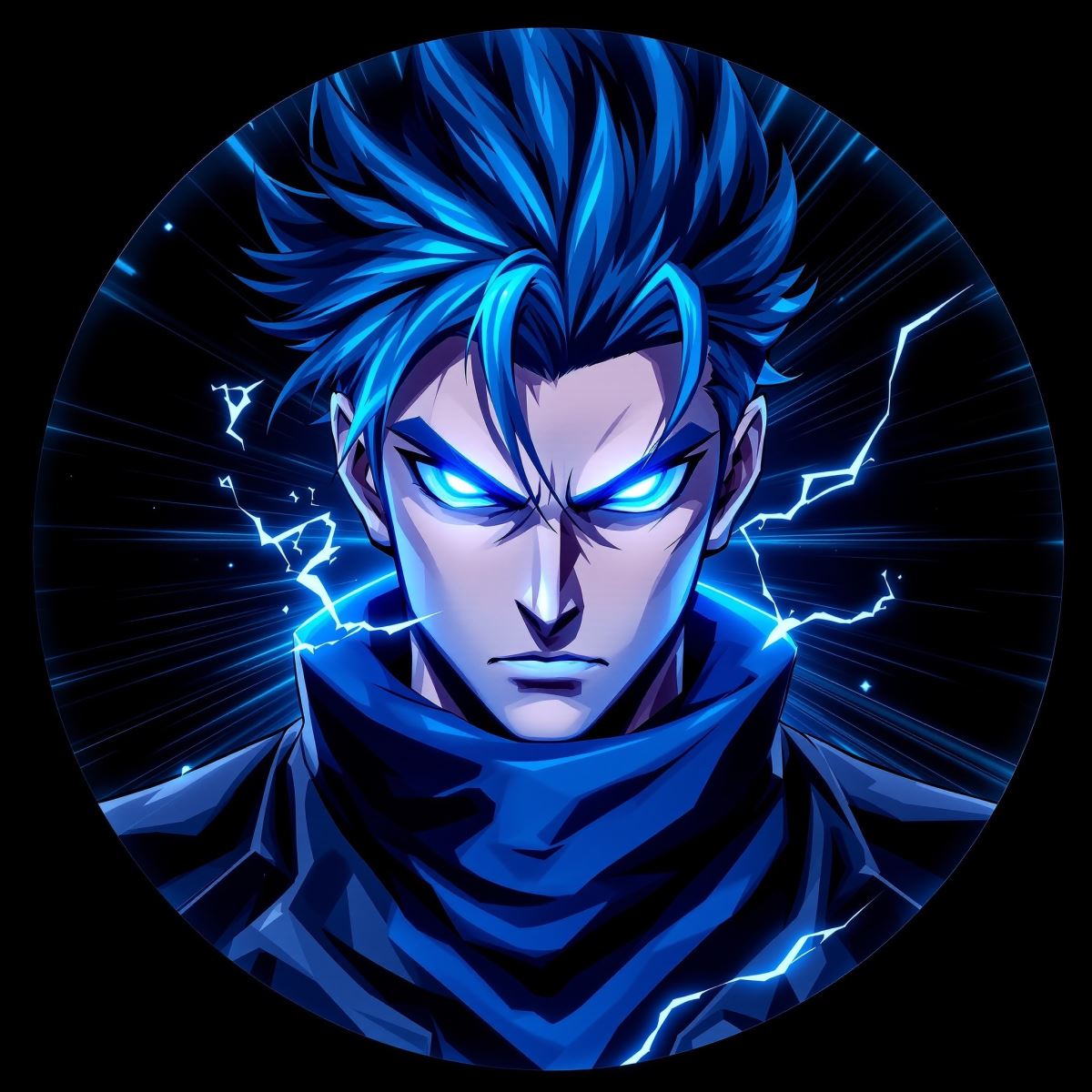 strong blue avatar PFP with intense focus and high-recognition energy