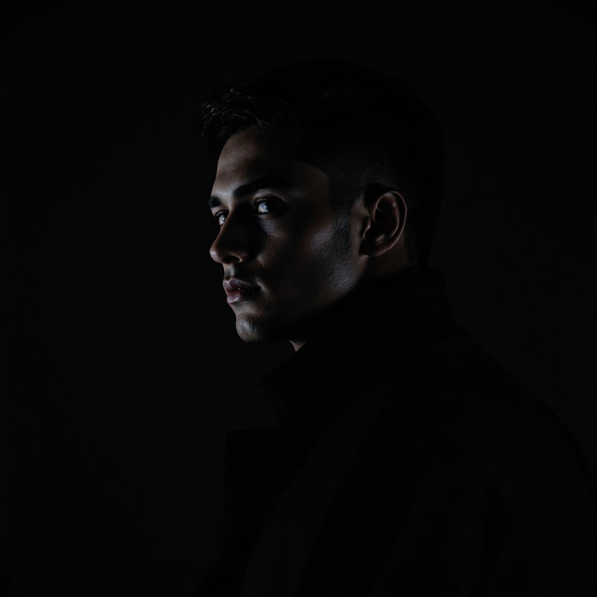 Dark PFP with strong contrast and minimal noise for sharp avatar identity