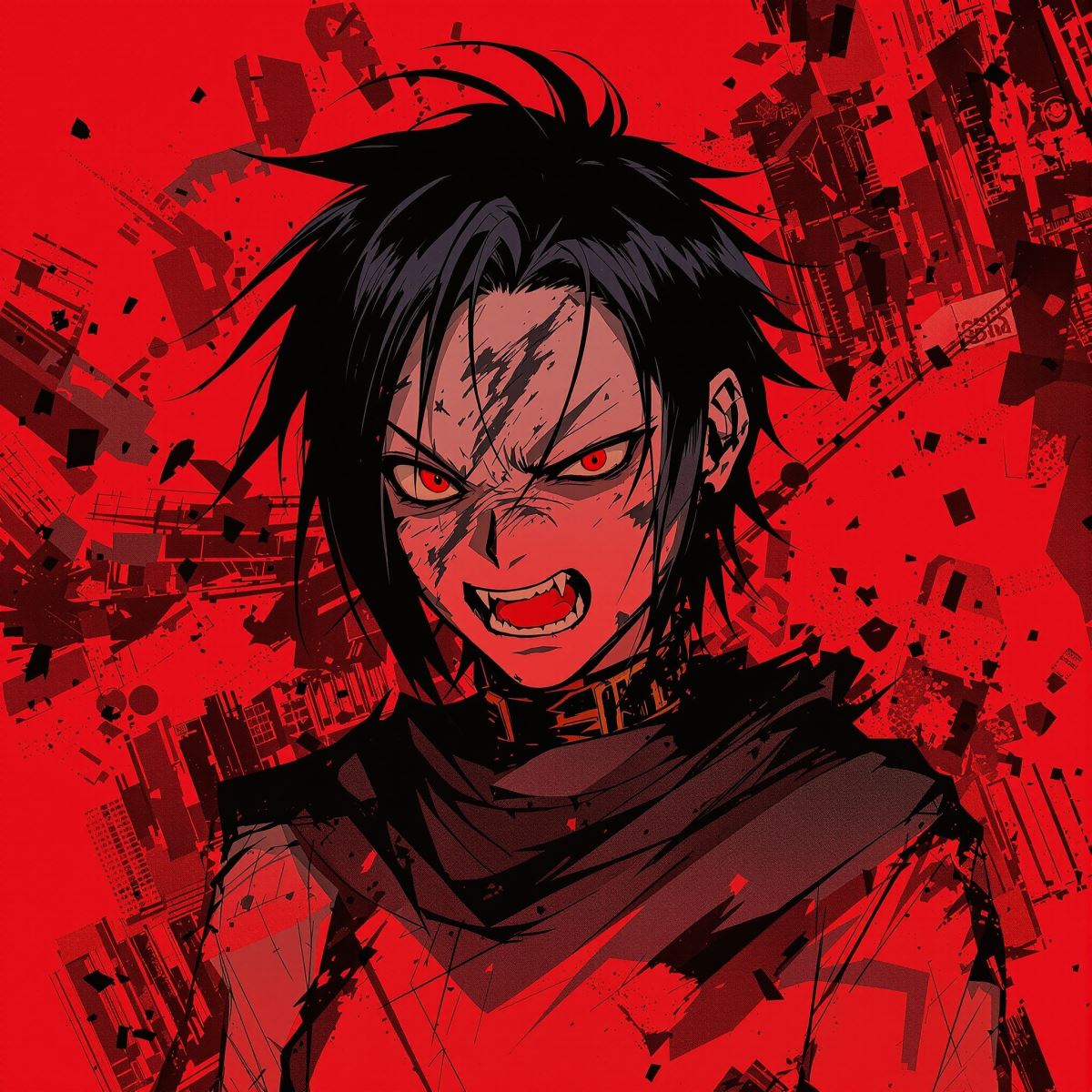 Denji PFP with iron frame composition and rough anime attitude