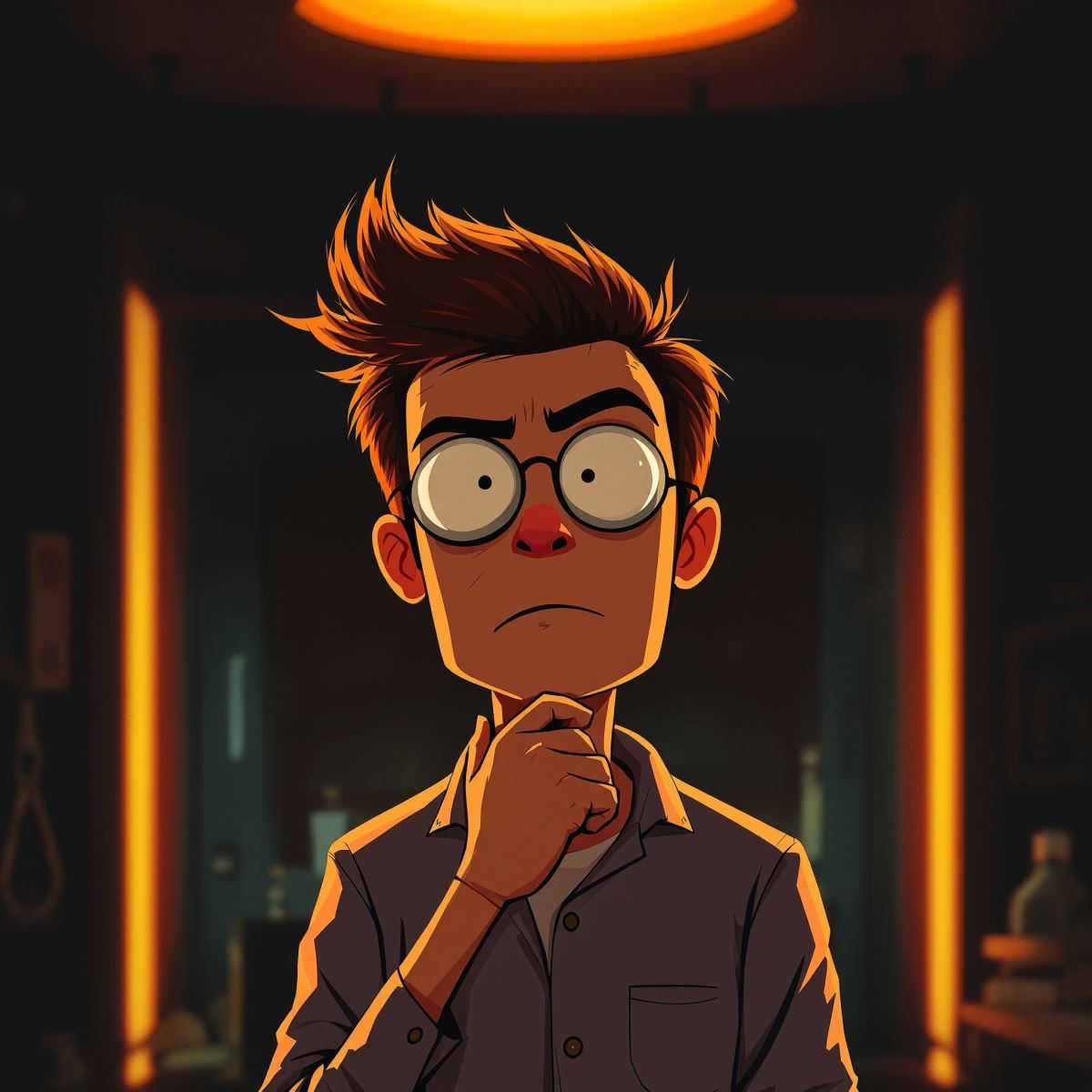 Dexter PFP with film grain lab mood and smart cartoon identity