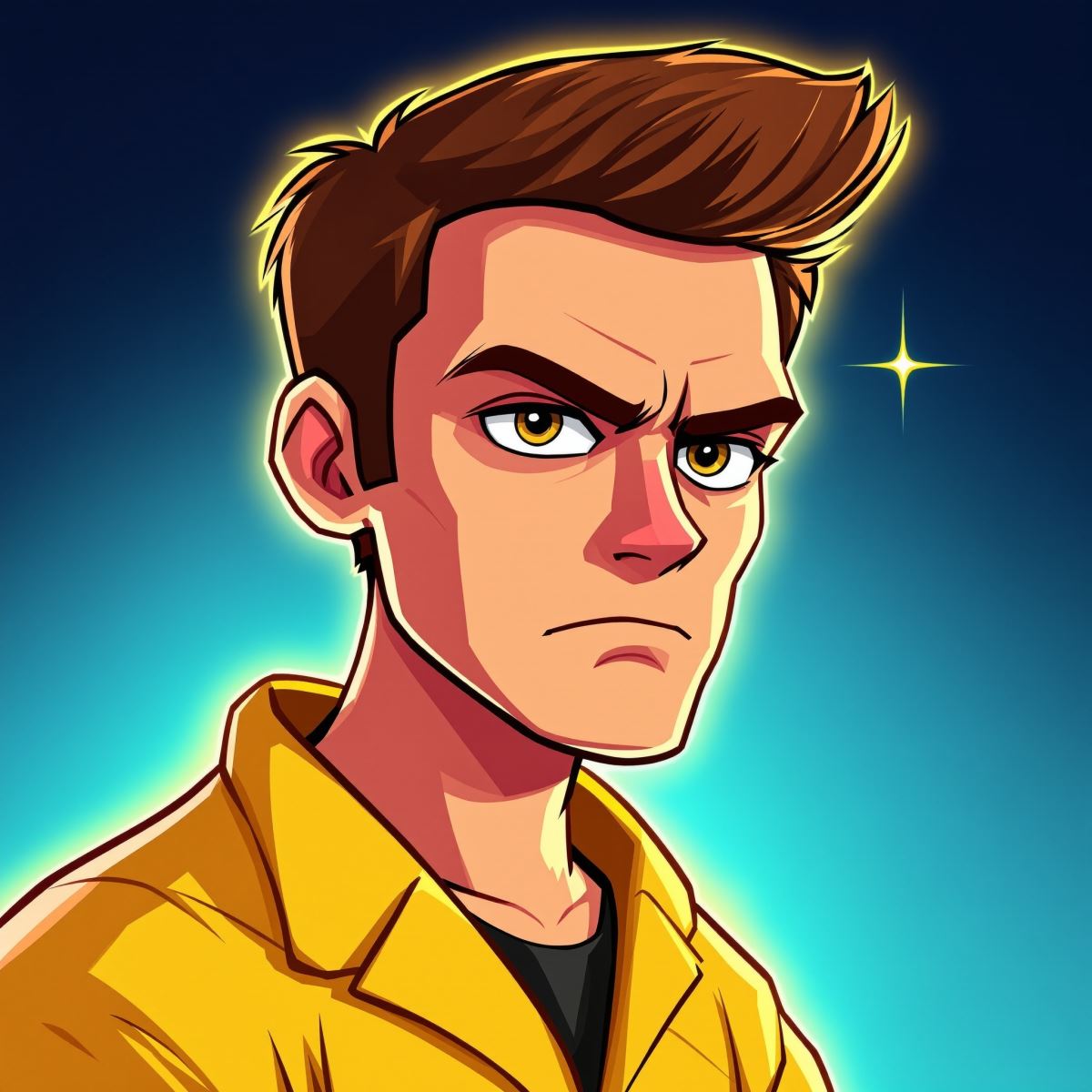 Dexter avatar profile picture with high contrast lab energy and bold cartoon focus