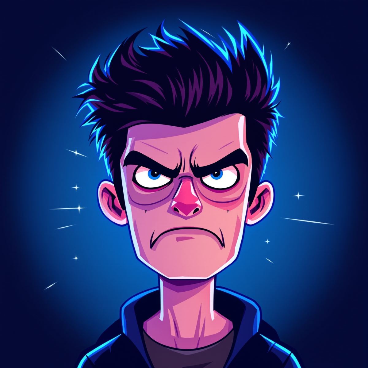 Dexter avatar with holographic lab lighting and bright experimental identity tone