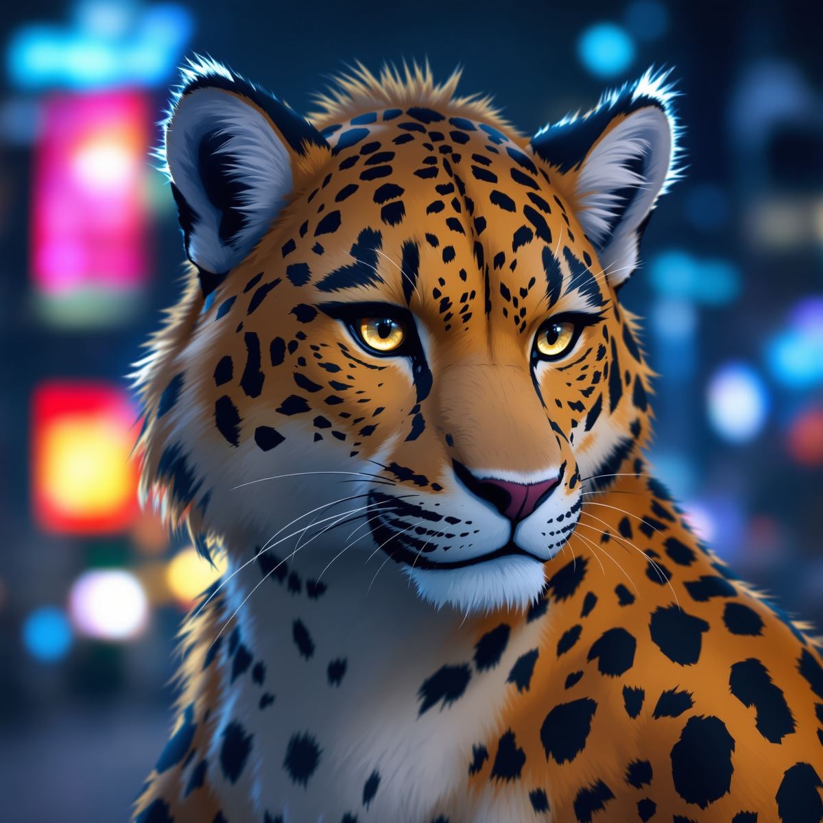Furry avatar leopard fursona profile picture with bright expressive energy