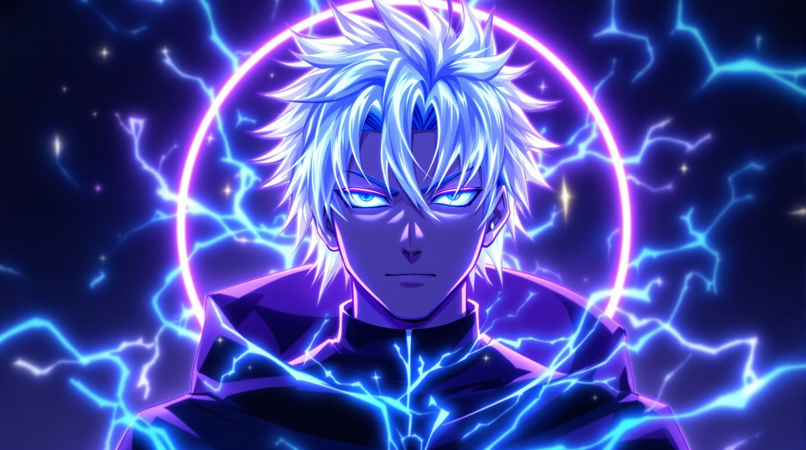 Neon Gojo PFP avatar with vibrant glowing energy and modern anime aesthetic