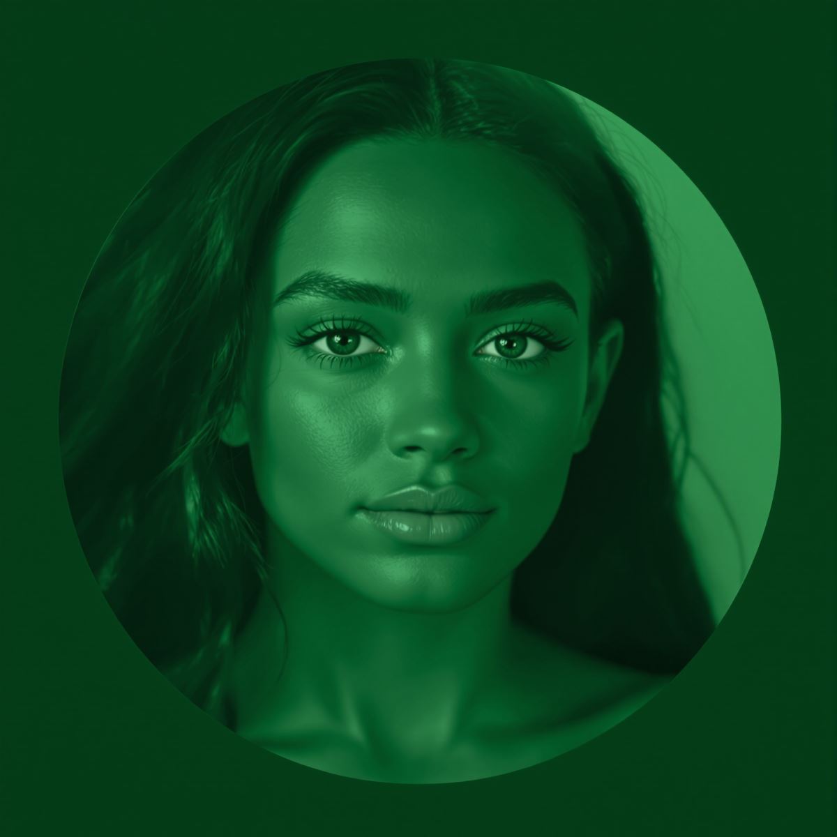 balanced green avatar PFP with natural tone and calm visual identity