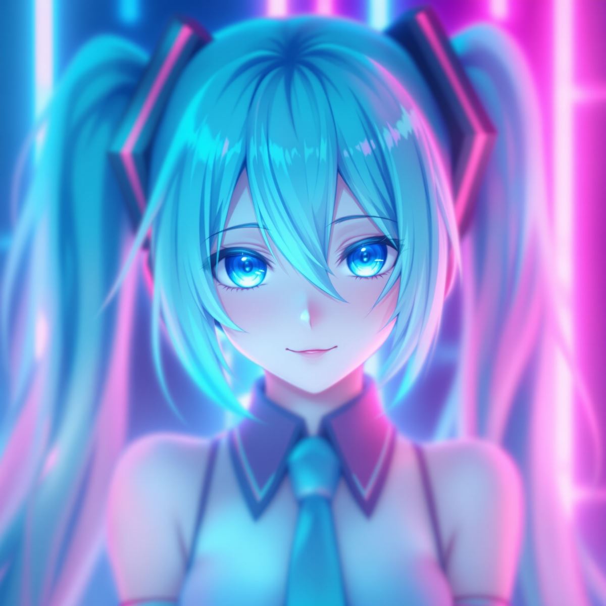 Hatsune Miku avatar with electric spectrum colors and neon vocaloid identity