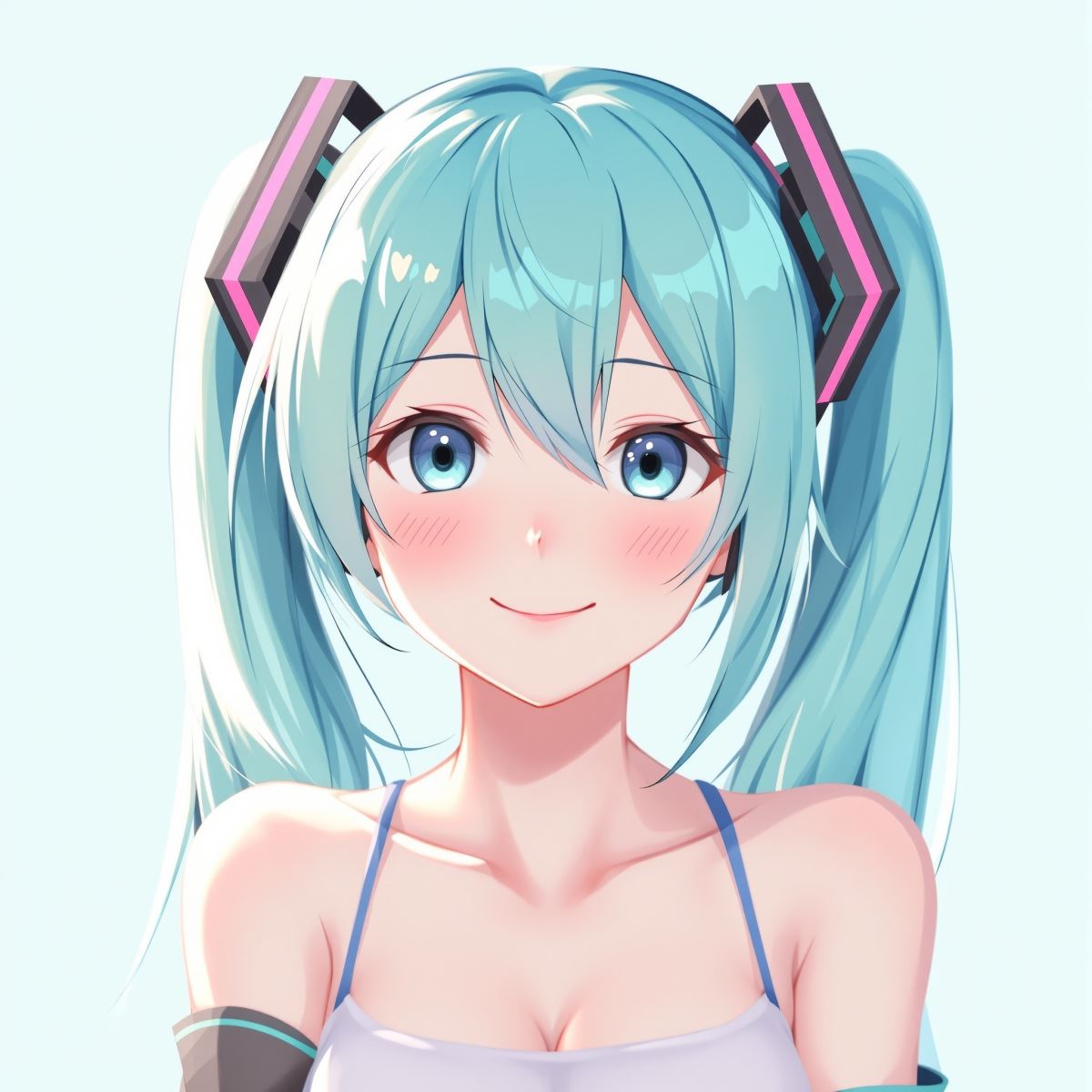 Pixel core Hatsune Miku PFP with digital glitch and cyber anime avatar style
