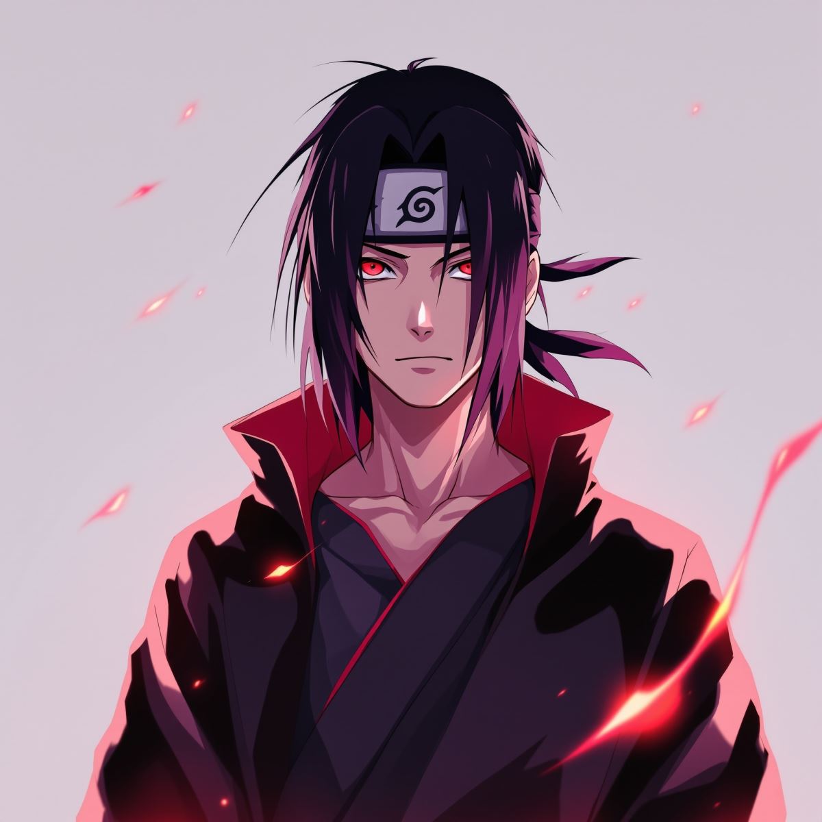 Scarlet silence Itachi avatar PFP with red accents and quiet intensity