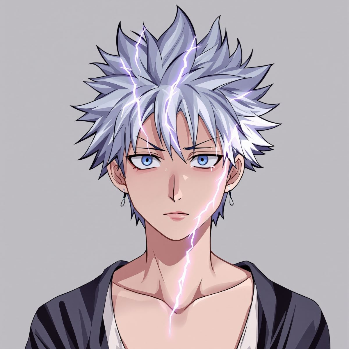 Killua avatar with electric aura expression and controlled emotional presence