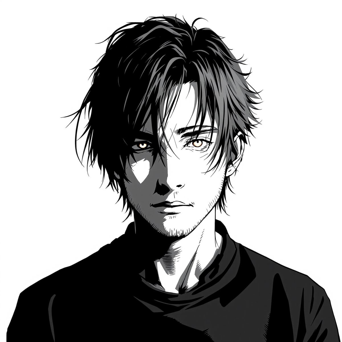 Hand-drawn manga PFP with scene-based composition and sketch identity