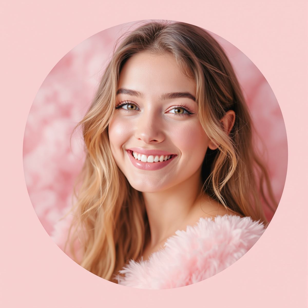 pink PFP with gentle tone and focused avatar identity expression