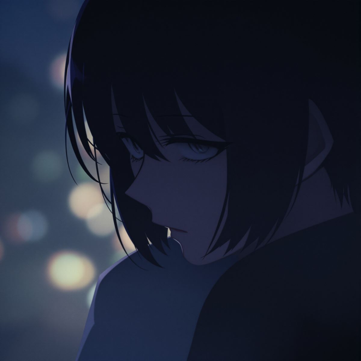 sad anime pfp with blue heart emotion and soft melancholic mood