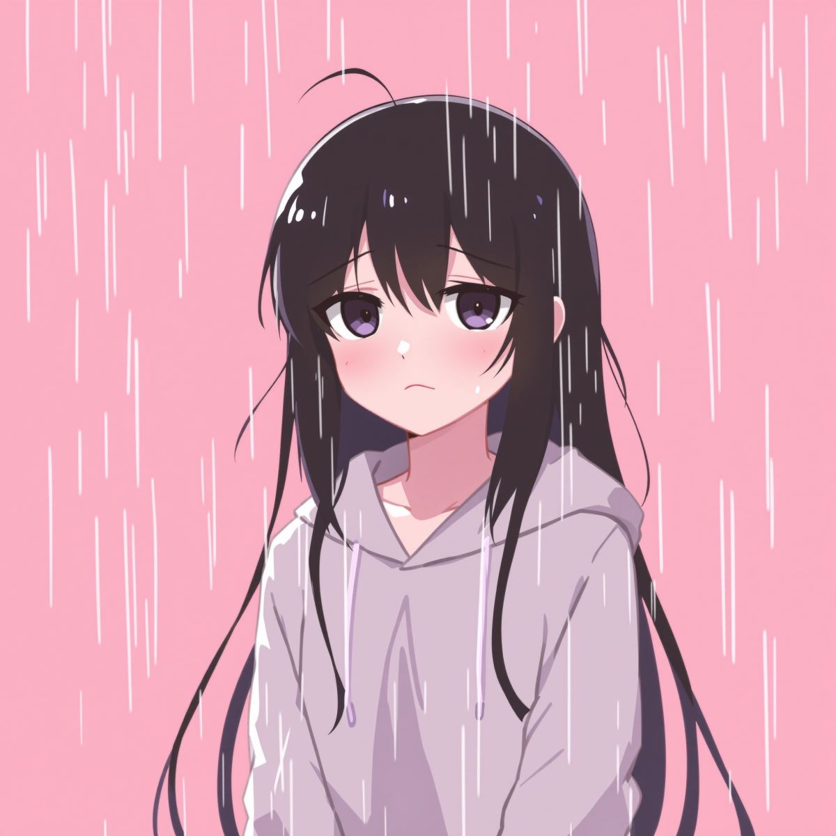 rainy mood sad anime profile picture with soft emotional atmosphere