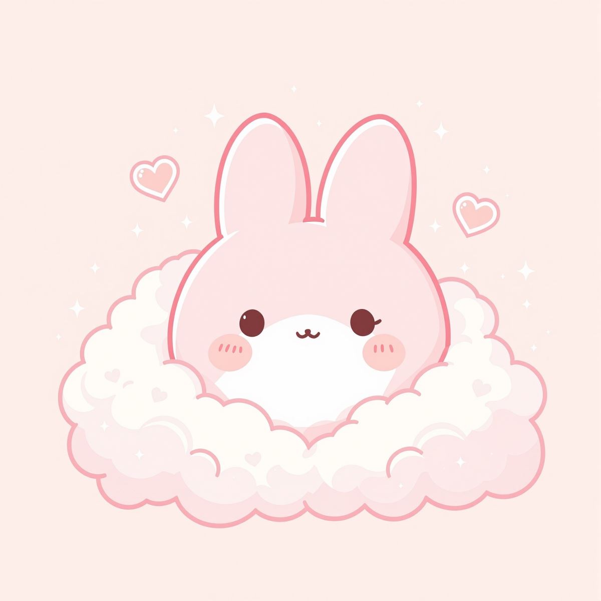 Sanrio avatar with dreamy kawaii face and pastel cute mood