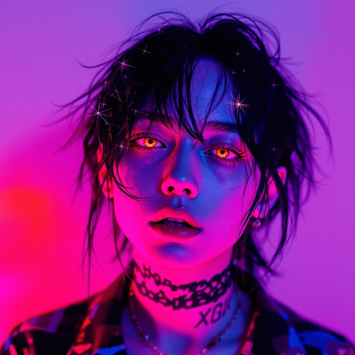 cyber light chaos scene PFP avatar with neon glow distortion