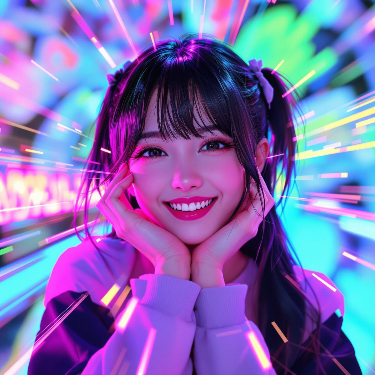 riot style neon clash scene PFP avatar with expressive overload