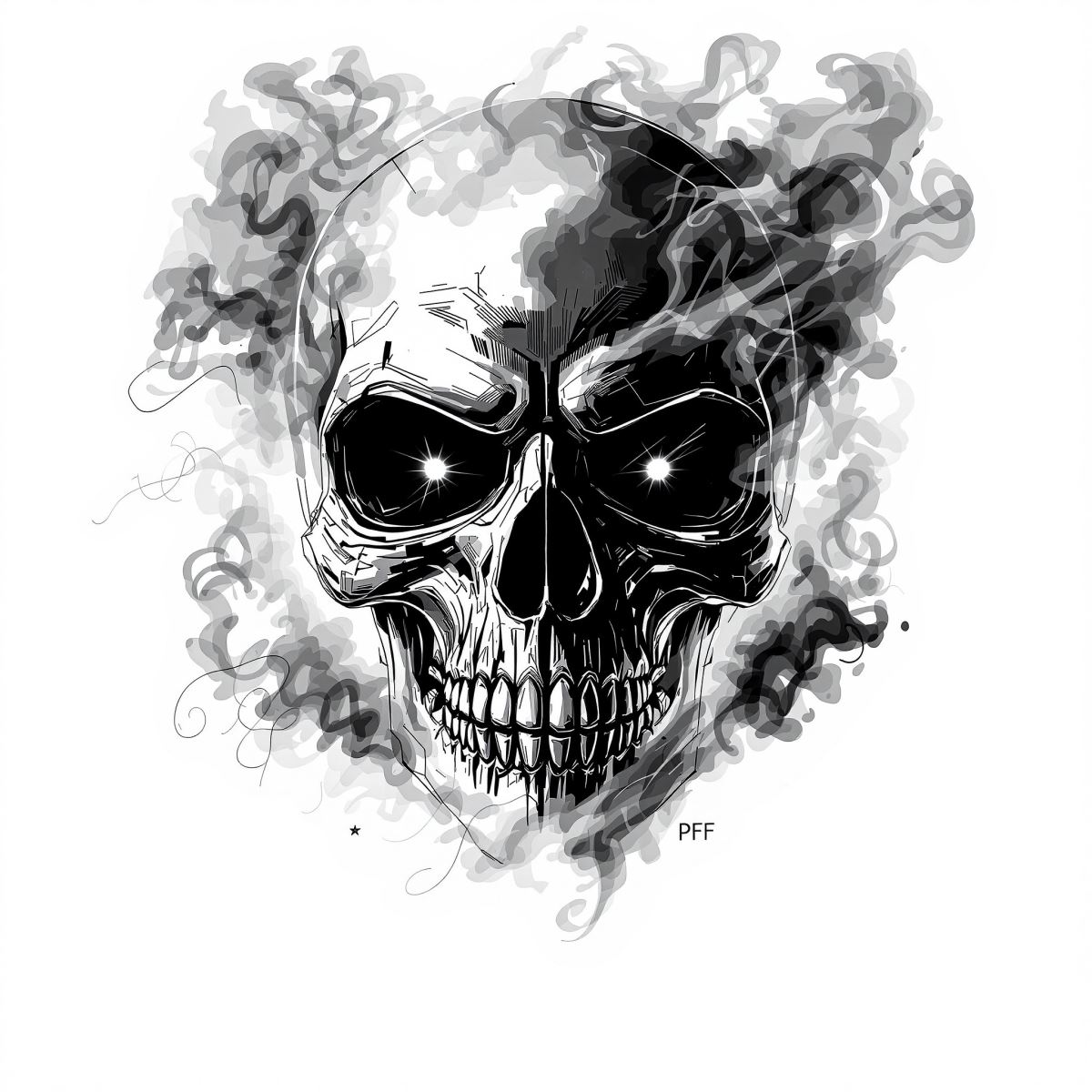 Grim skull avatar with dark identity tone and intense profile picture presence