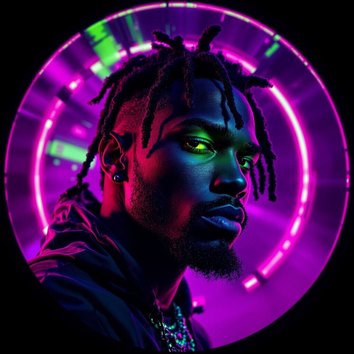 glitch chaos Yeat avatar with extreme PFP presence and unstable identity tone
