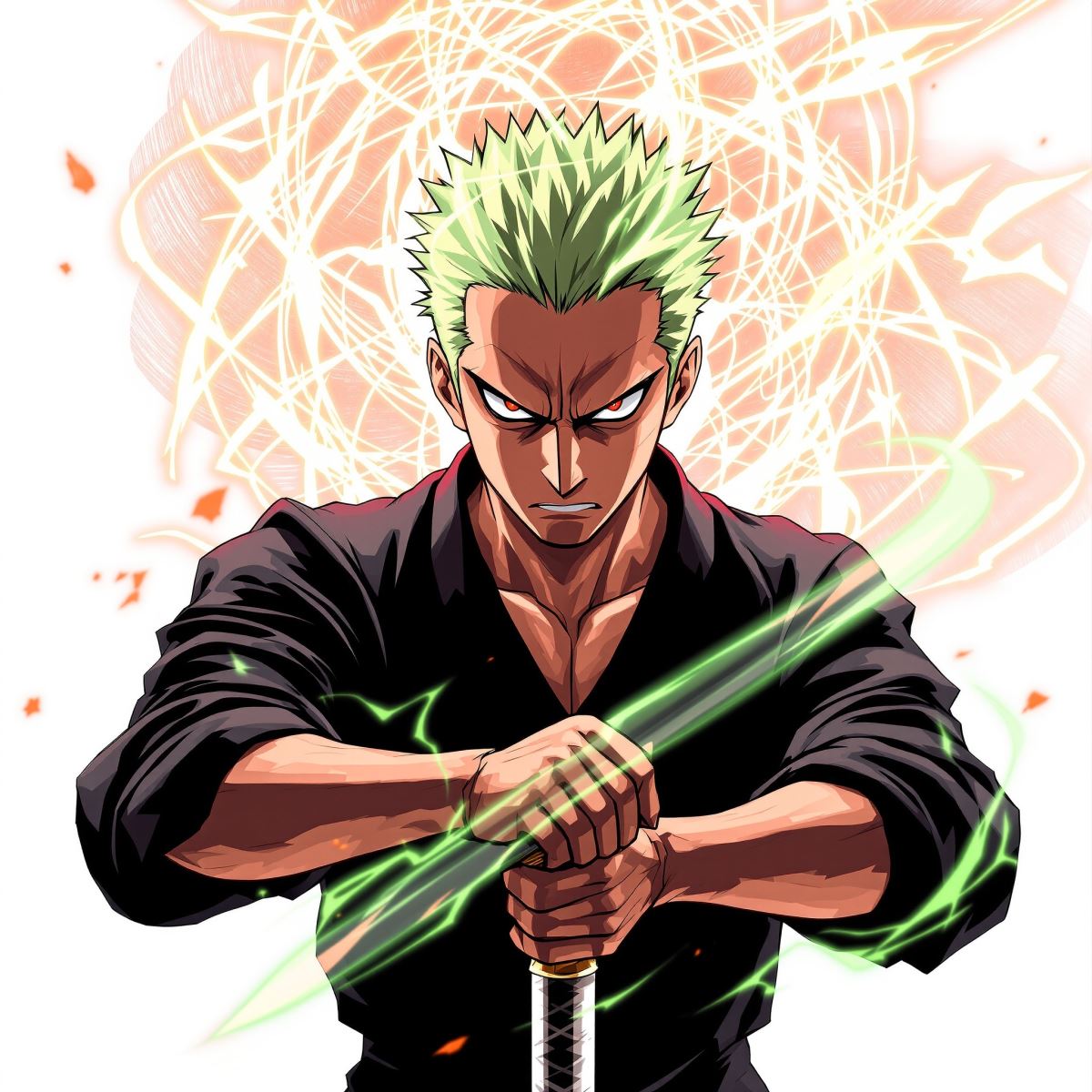 Zoro profile picture with katana tempest force and intense anime blade identity