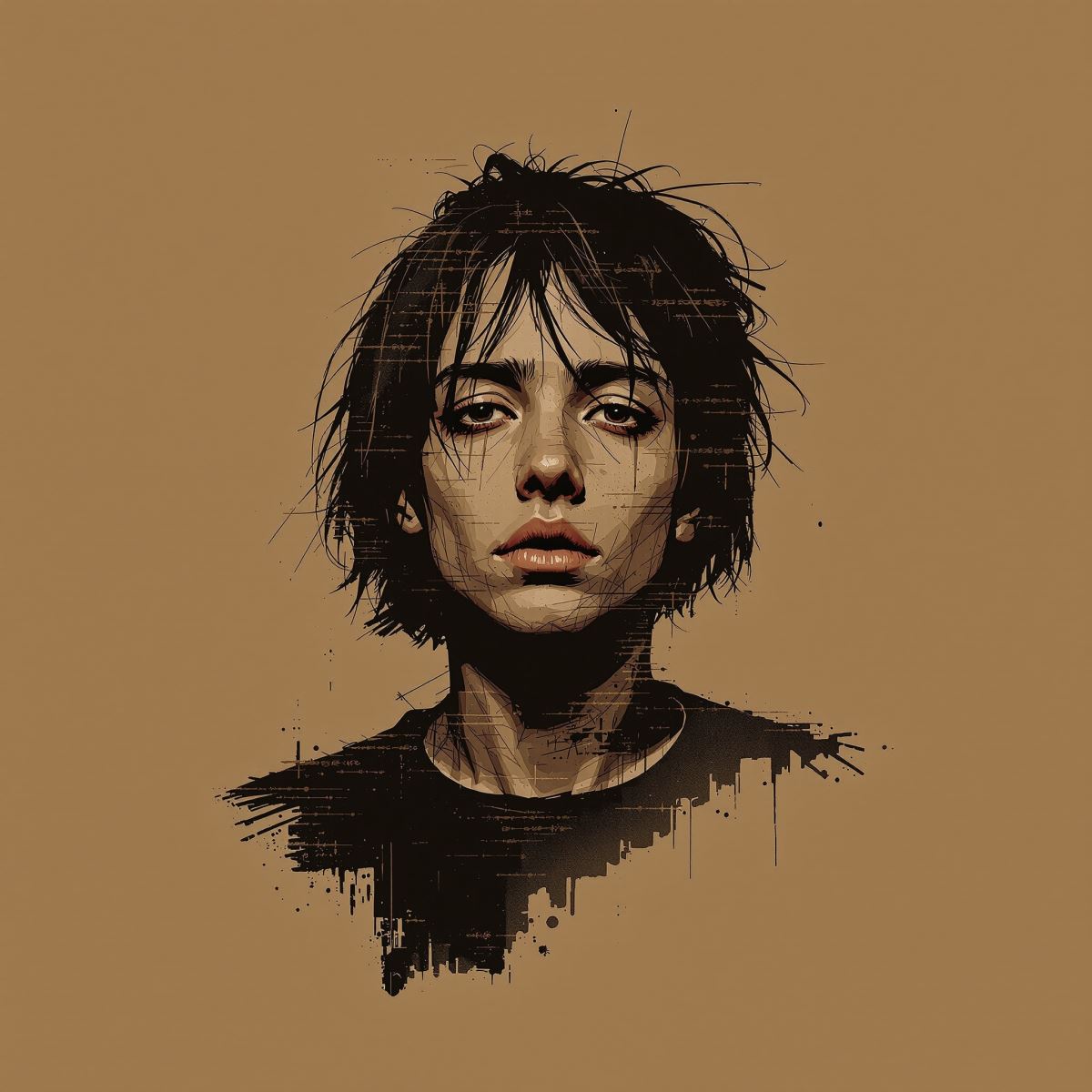 grunge PFP avatar with aggressive distortion energy and broken edge identity