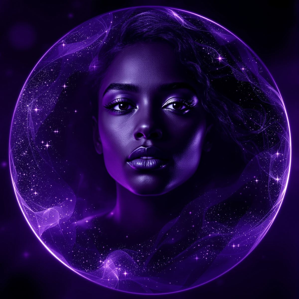 deep-tone purple avatar with focused PFP identity and rich visual atmosphere