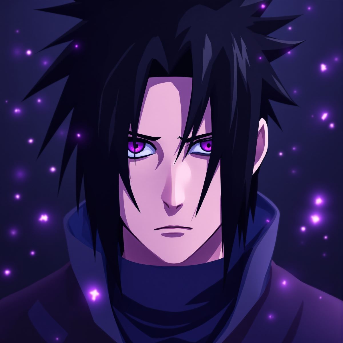Sasuke PFP with sharp midnight glare and focused anime expression