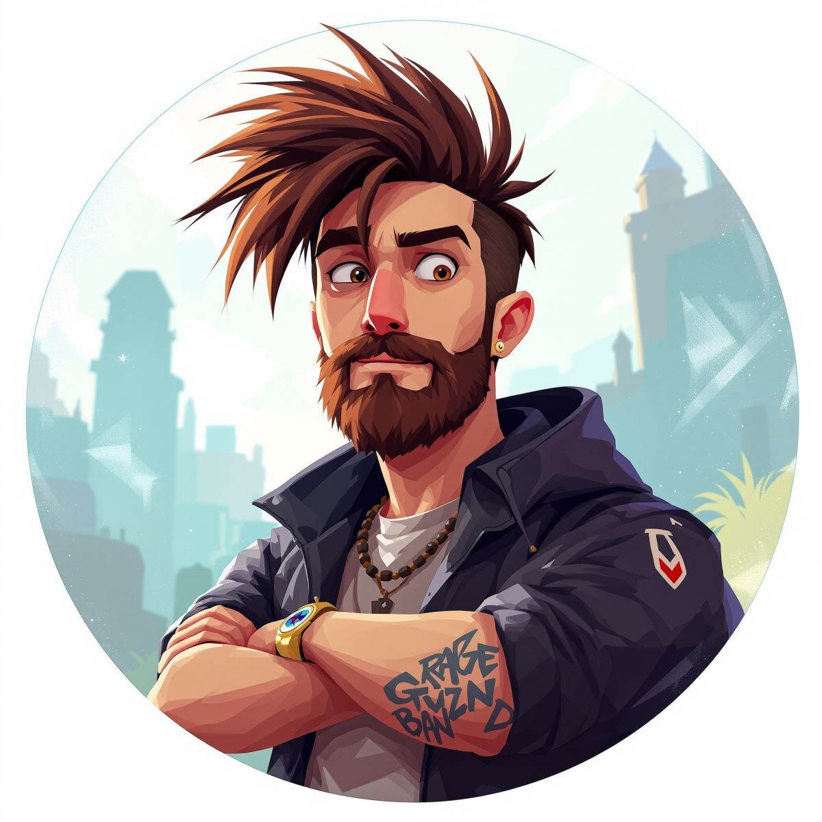Scott Pilgrim profile picture style avatar with chaotic romance energy and focused identity tone